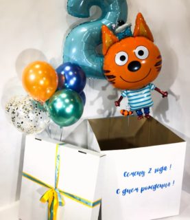 Коробка-сюрприз с воздушными шарами Три кота