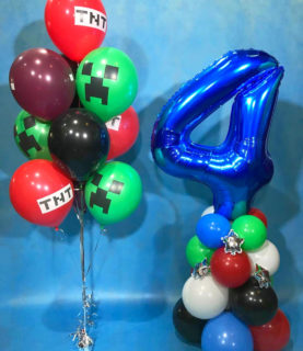 Фонтан из воздушных шаров и стойка с цифрой